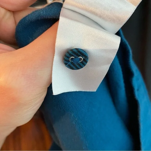 Mais Il Est Ou Le Soleil Linen Skirt Size 38 / 8 / Medium Teal Blue Faux Wrap - Picture 9 of 11